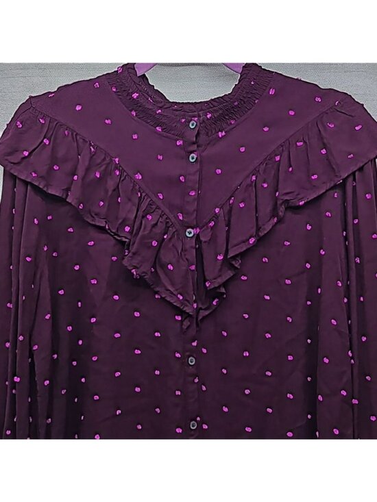 LOFT Tops - LOFT Womens Large Plum Purple Ruffle High Neck Prairie Victorian Cottagecore Top